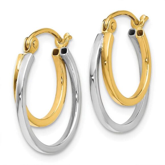 1mm Double Round Hoop Earrings in 14k Two Tone Gold, 17mm (5/8 Inch) - Picture 2 of 5